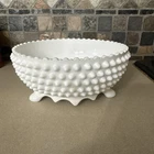 Vintage Hobnail Milk Glass 8.5" Round Fruit Bowl Serving Dish Footed