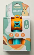 Brilliance Pet Waste Bag Dispenser & Waste Bag Set With 60 Bags Orange & Blue