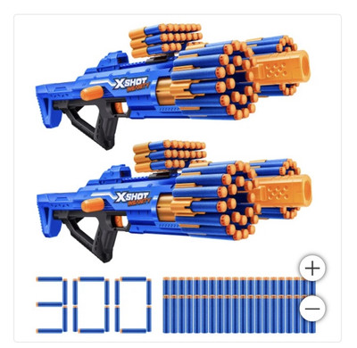 New 2 Pack Zuru X-Shot Insanity Double Berzerko Blaster 1785086 / 8 Years And Up