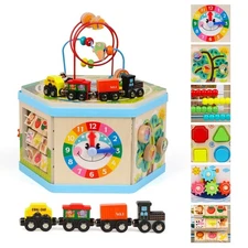 Wooden Activity Cube 9-in-1 Montessori Toys for 1+ Year Old Boys Girls Educat...