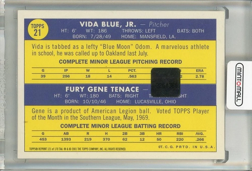 2001 Topps Archives Vida Blue Autographs Oakland Athletics - Image 2 of 2