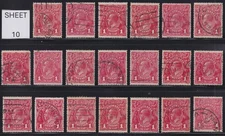 **PRICING IS FOR ONE (1) STAMP**. AUST KGV 1d RED SWK. WELL CENTERED. USED (10)