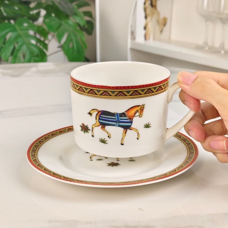 Hermes Tea Cup Set – 2 Cups, 2 Saucers & 2 Spoons Horse Design