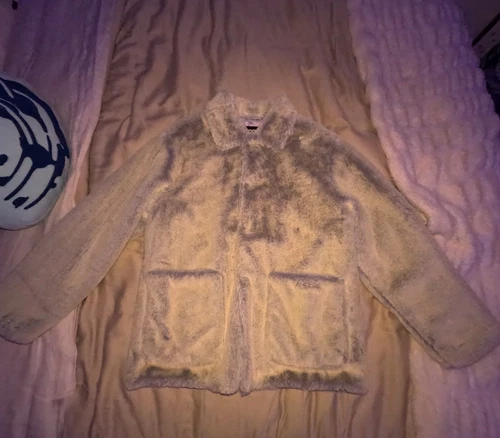 Cappotto negozio Supreme pelliccia sintetica bicolore lilla M NUOVO DI ZECCA