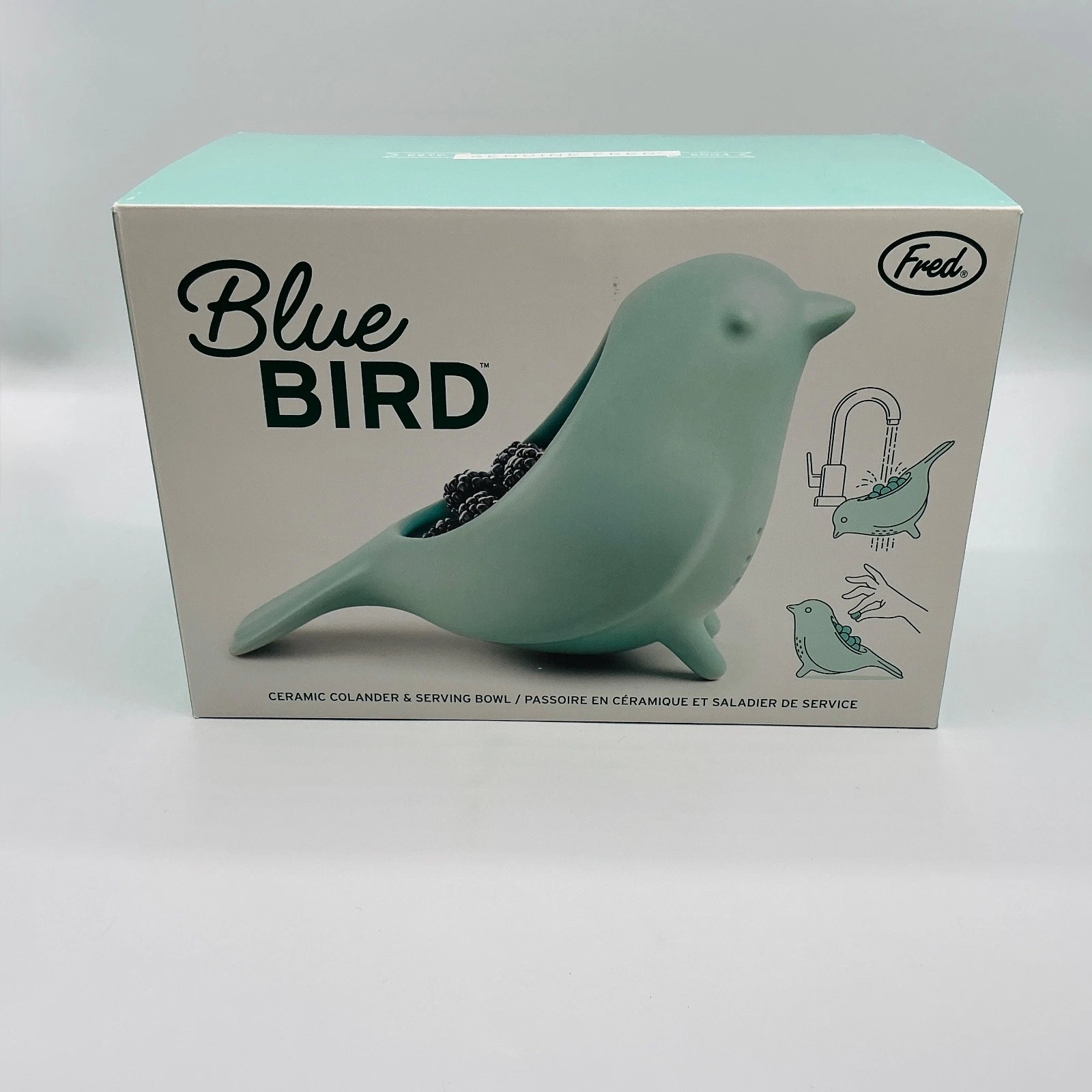 Genuine Fred BLUE BIRD Ceramic Colander Charming Design Berry Fun Kitchen Tool