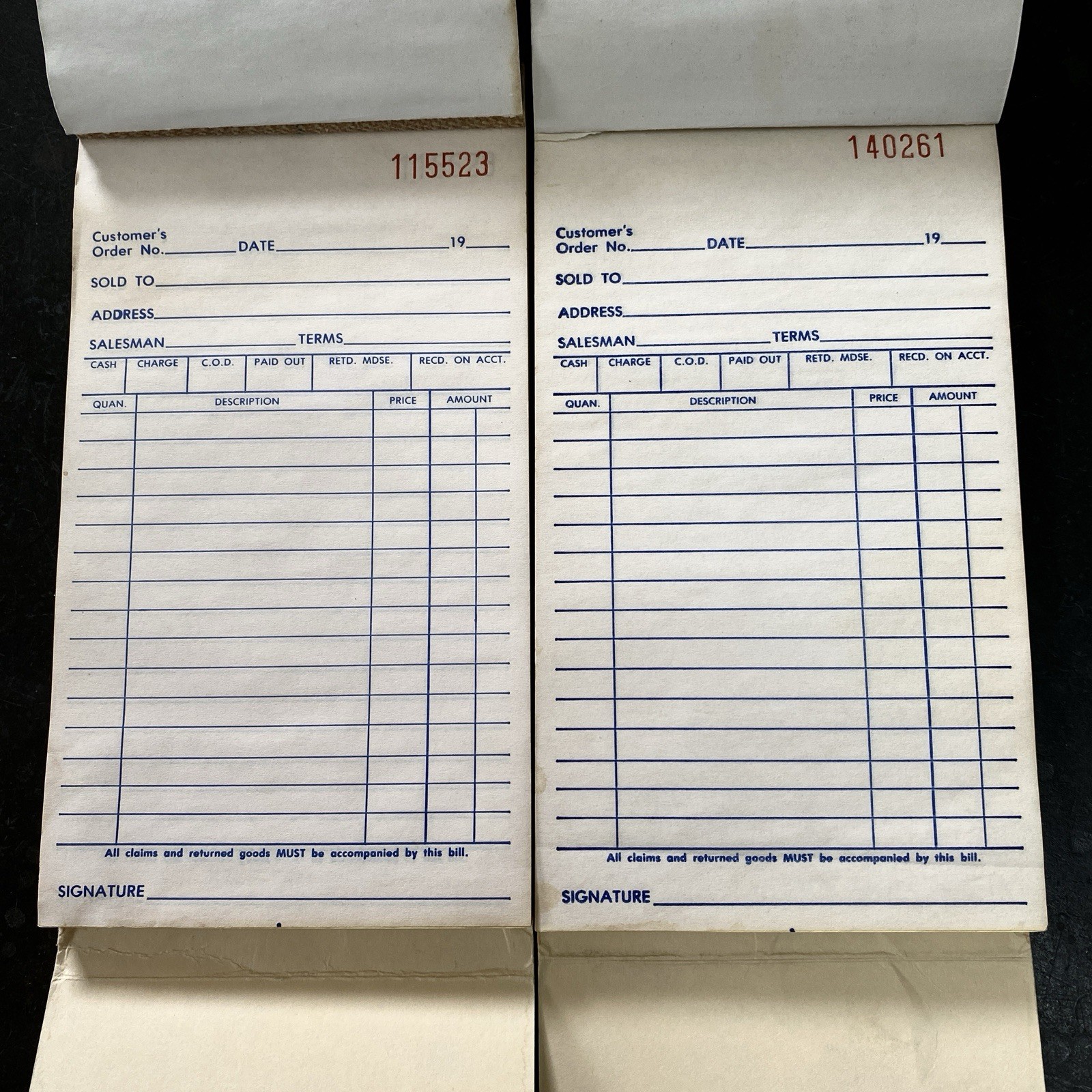 2 Vintage Sparco Carbonless Order Book Sales Credit Purchase 4-1/8x7 2 and 3 Pt