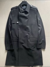 Gabardina Dior Homme Kris 2010 100 % lana con cinturón talla 46 negra hecha en Italia