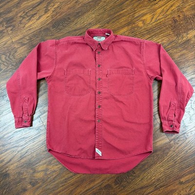 VINTAGE Levis Shirt Mens M Red Denim Long Sleeve Casual Pockets Red Tab 90s 1992