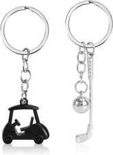 2Pcs Golf Cart Keychains, Stylish Zinc Alloy Key Ring Golf Themed Key Holder Per
