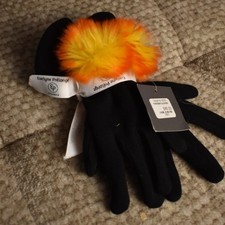 Evelyne Prelonge France Parisian Black Orange Pom Pom Gloves NWT
