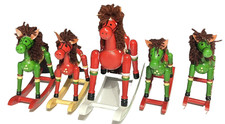 Vintage Wooden Rocking Horse Figures Christmas Holiday Decor Lot Of 5