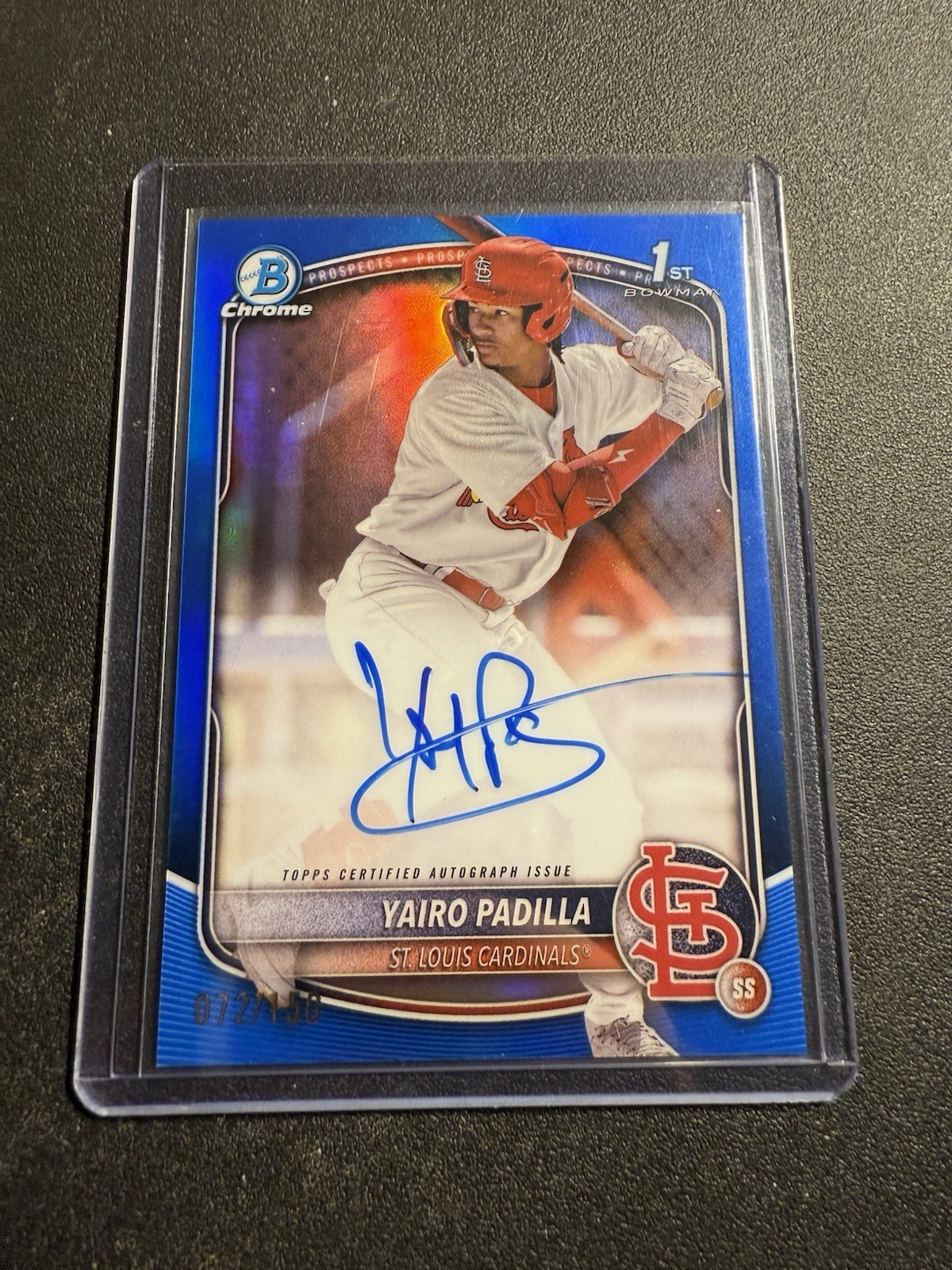 Yairo Padilla 2025 1st Bowman Chrome True Blue Refractor Auto /150 Cardinals