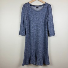 Talbots Dress Women's M Blue French Terry Textured Flounce Hem 3/4 Sleeve Preppy