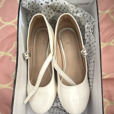 Nine West Kids Girls Mary Jane Dress Shoes White Glitter Block Heel 4