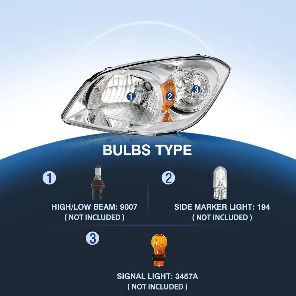 For 2005-2010 Cobalt 07-10 Pontiac G5 05-06 Pursuit Headlights Left+Right Side - Image 3 of 4