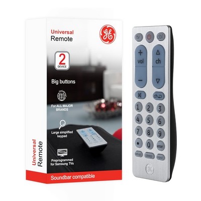 GE Universal Remote - 2 Device - Works with Smart TVs Blu Ray DVD 33701 Silver