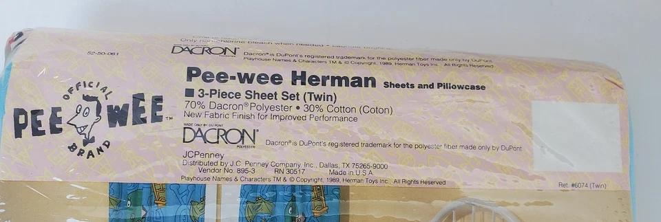 Juego de funda de almohada/sábana doble vintage Pee Wee Herman nuevo Foto 2 de 4