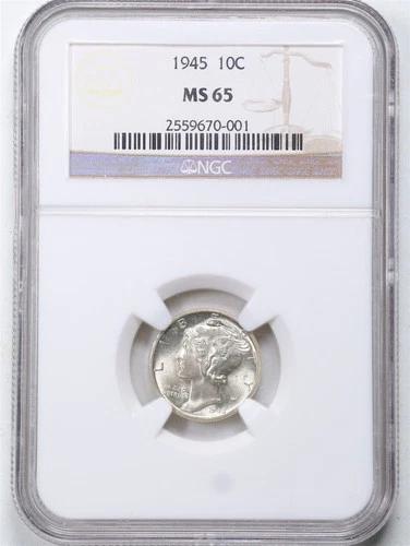 1945 10C Mercury Winged Liberty Silver Dime MS65 NGC 2559670-001