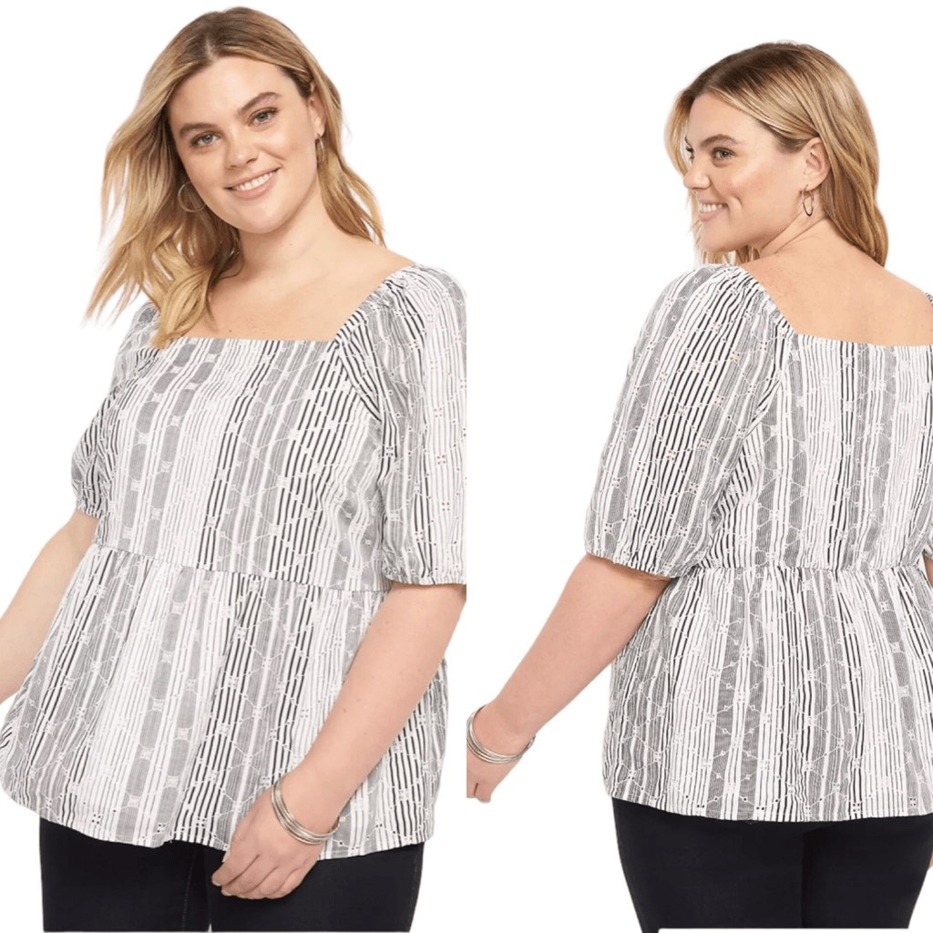 Lane Bryant Square Neck Eyelet Peplum Top