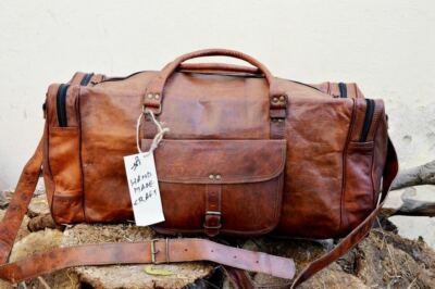 24''New Large Vintage Men Real Leather Tote Luggage S Travel Bag Duffle Gym Bag