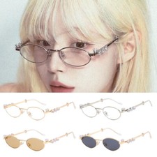 Fashion Oval Shades Eyewear Glasses Rhinestone Diamonds Sunglasses Metal Glasses