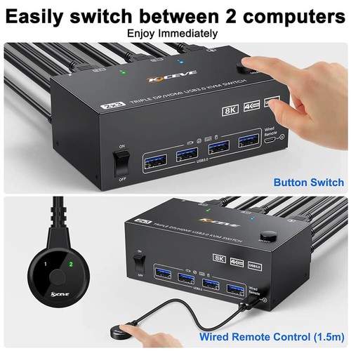 Triple Displayport/HDMI USB3.0 KVM Commutateur 2 PC Share 3 Moniteurs 4 Ports USB 3.0 - Photo 5/21