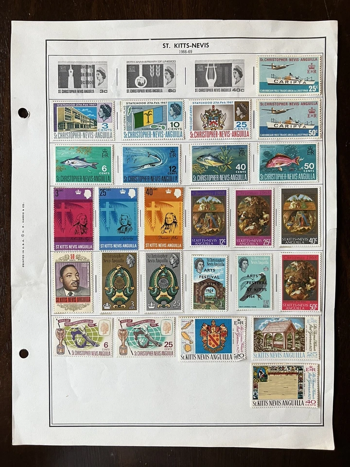 1966-69 ST. KITTS-NEVIS MINT STAMPS HARRIS ALBUM PAGE, FISH, QUEEN ELIZABETH II - Image 2 of 4