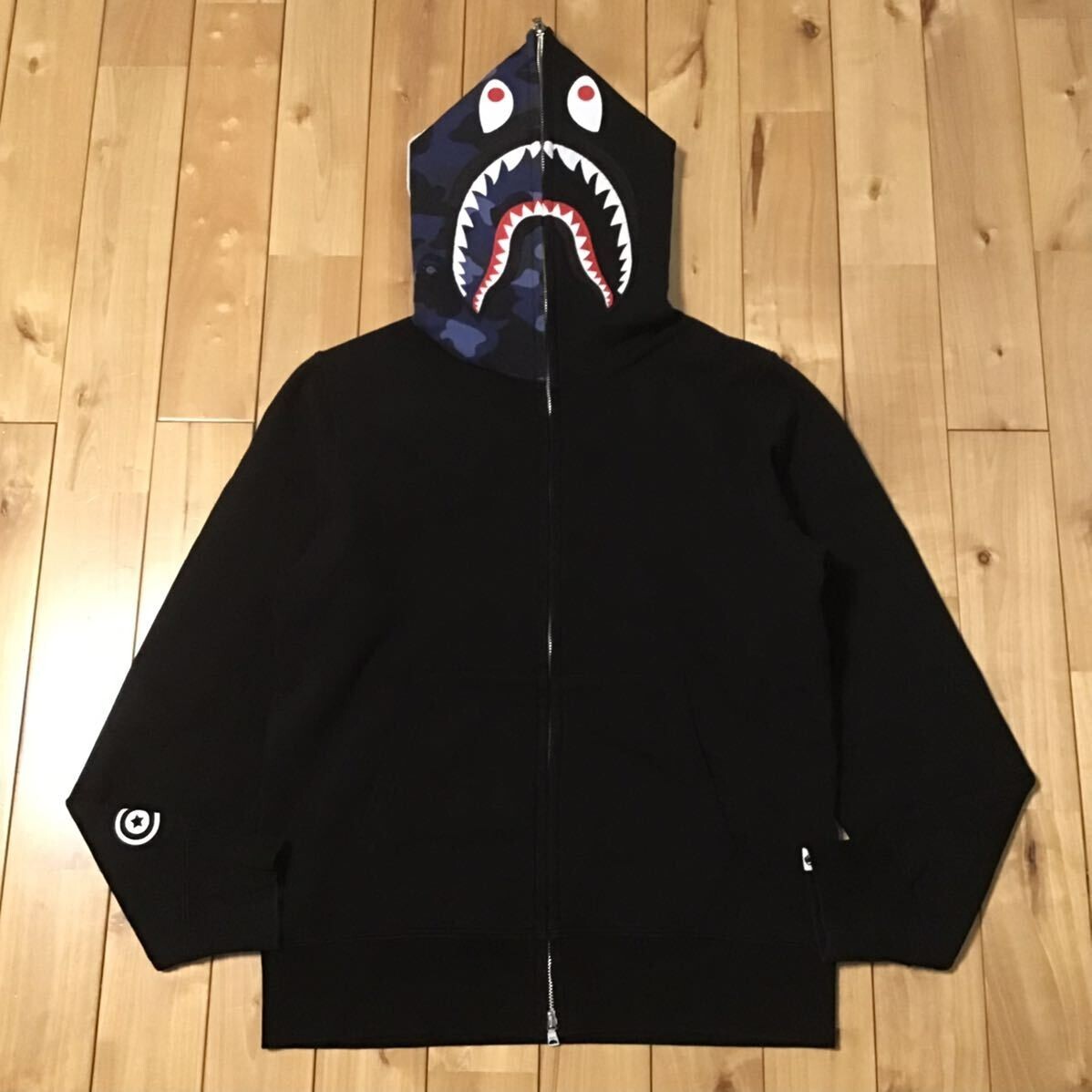 BAPE Blue camo x black shark full zip hoodie A Bathing Ape