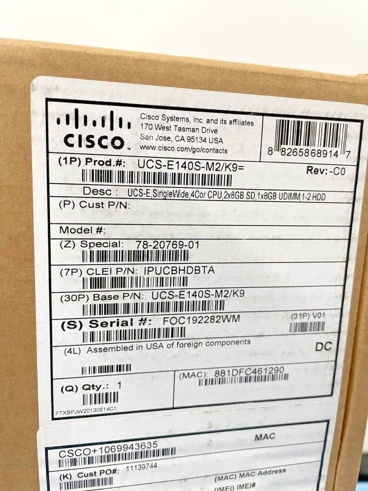 CISCO UCS-E140S-M2/K9 SingleWide 4 Core CPU 2x8GB SD 1x8GB UDIMM 1-2 HDD - New - Image 2 of 2