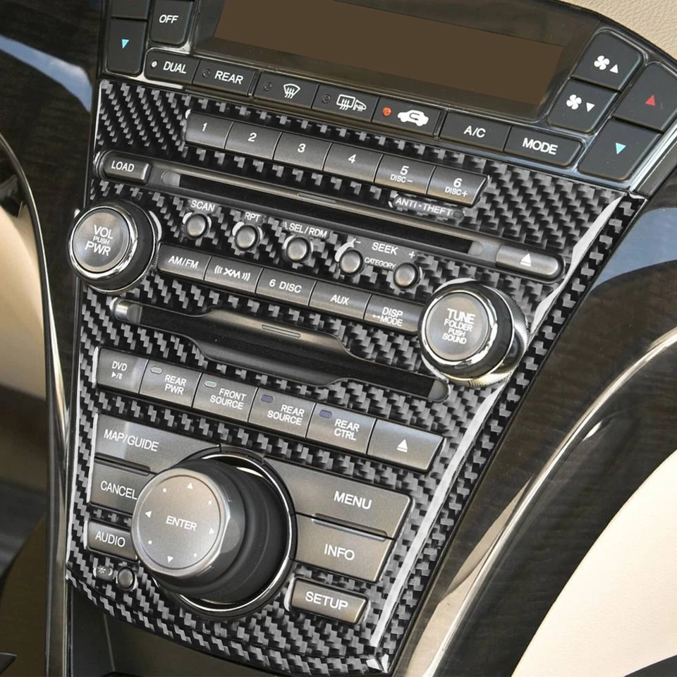 Consola interior de fibra de carbono 5 piezas ac CD radio panel moldura para Acura MDX 2007-13 Foto 4 de 4