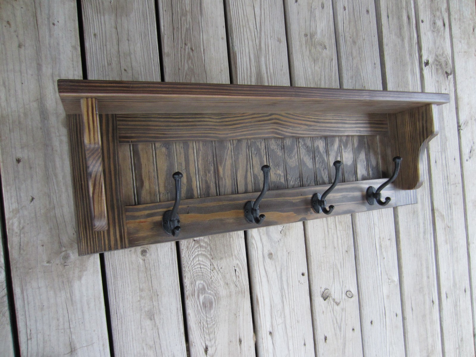 Rustic Country Coat Rack With Shelf , Cabin Coat Rack. Farmhouse Coat