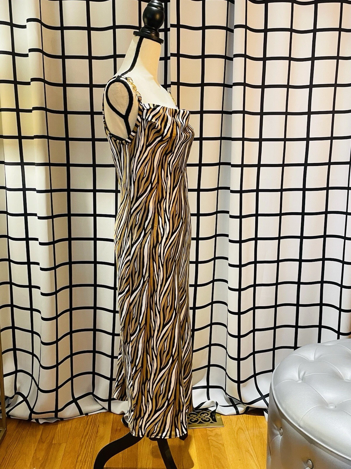 Abito slip Michael Kors nero bianco e oro taglia S nuovo con etichetta vendita al dettaglio 110€