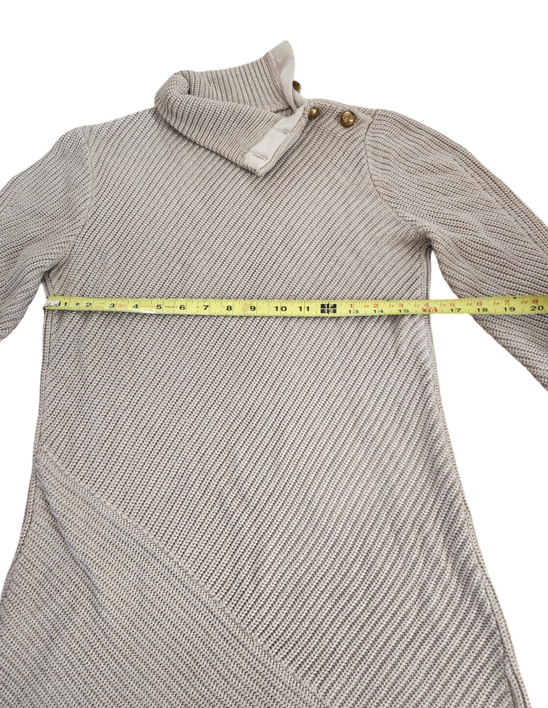 Tory Burch Brodie Tunic Mini Dress Sweater Turtleneck Beige Knit Gold Buttons S thumbnail 12