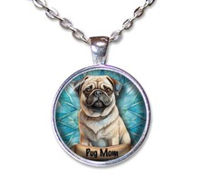 Pug Mom Dog Lovers Cute - Handmade ROUND Glass Pendant Necklace