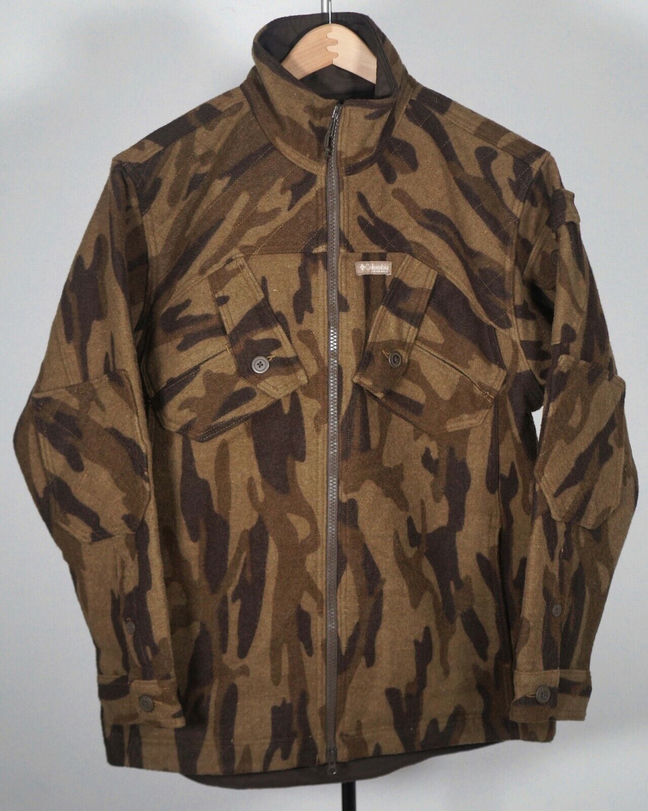 COLUMBIA Sportswear PHG Brown Camo Wool Hunting Zip Jacket Size M (L/XL Fit)
