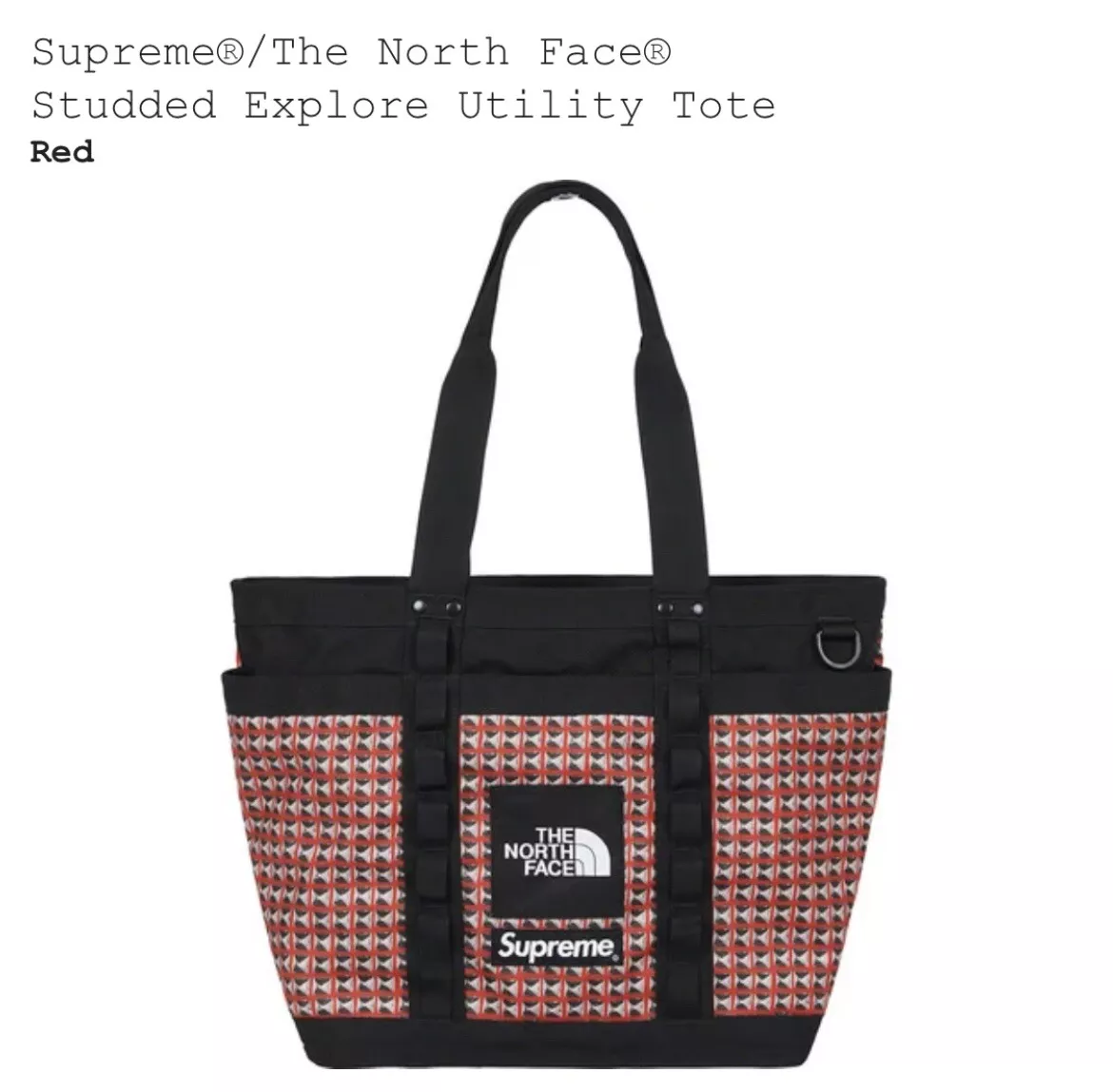 Sac fourre tout utilitaire clouté Explore Supreme x The North Face flambant neuf SS21 Bogo