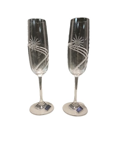 Set Of 6 Ribbed Art Deco Coupe Glasses - 10 Oz, Pastel Colored Crystal, For Champagne, Martinis & Cocktails, Vintage Ripple Stemware