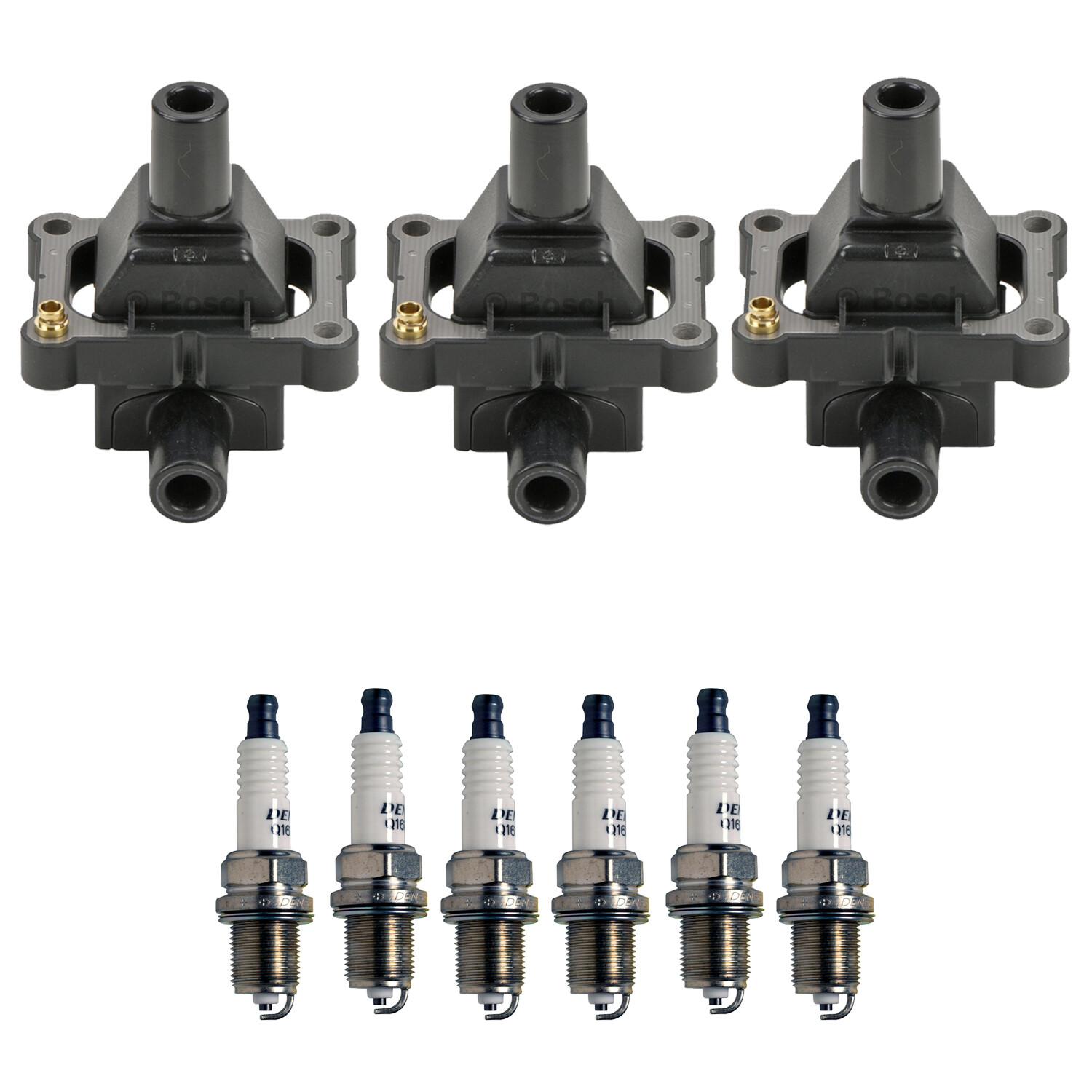 Bosch 3 Ignition Coil Denso 6 U-Groove Spark Plug Kit For W124 W202 R129 L6