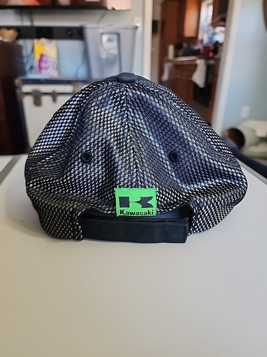 K-products Kawasaki Black Gray Strapback Hat Silver Emblem