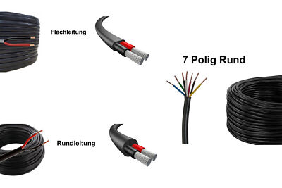 AUTO Elektrokabel Anhängerkabel 0,75 1,0 1,5 2,5 mm 2 oder 7 polig Rund Flach