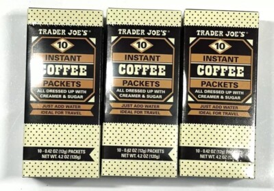 3 Packs Trader Joe's Instant Coffee Packets with Creamer & Sugar 4.2oz Each Pack