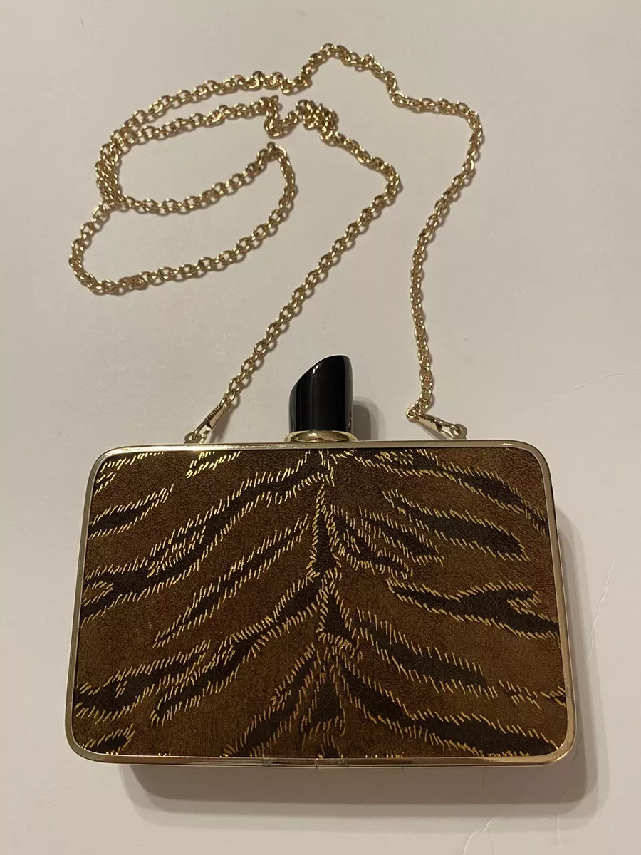 MMS Design Studio Lip Stick Brown Gold Handbag Purse Clutch