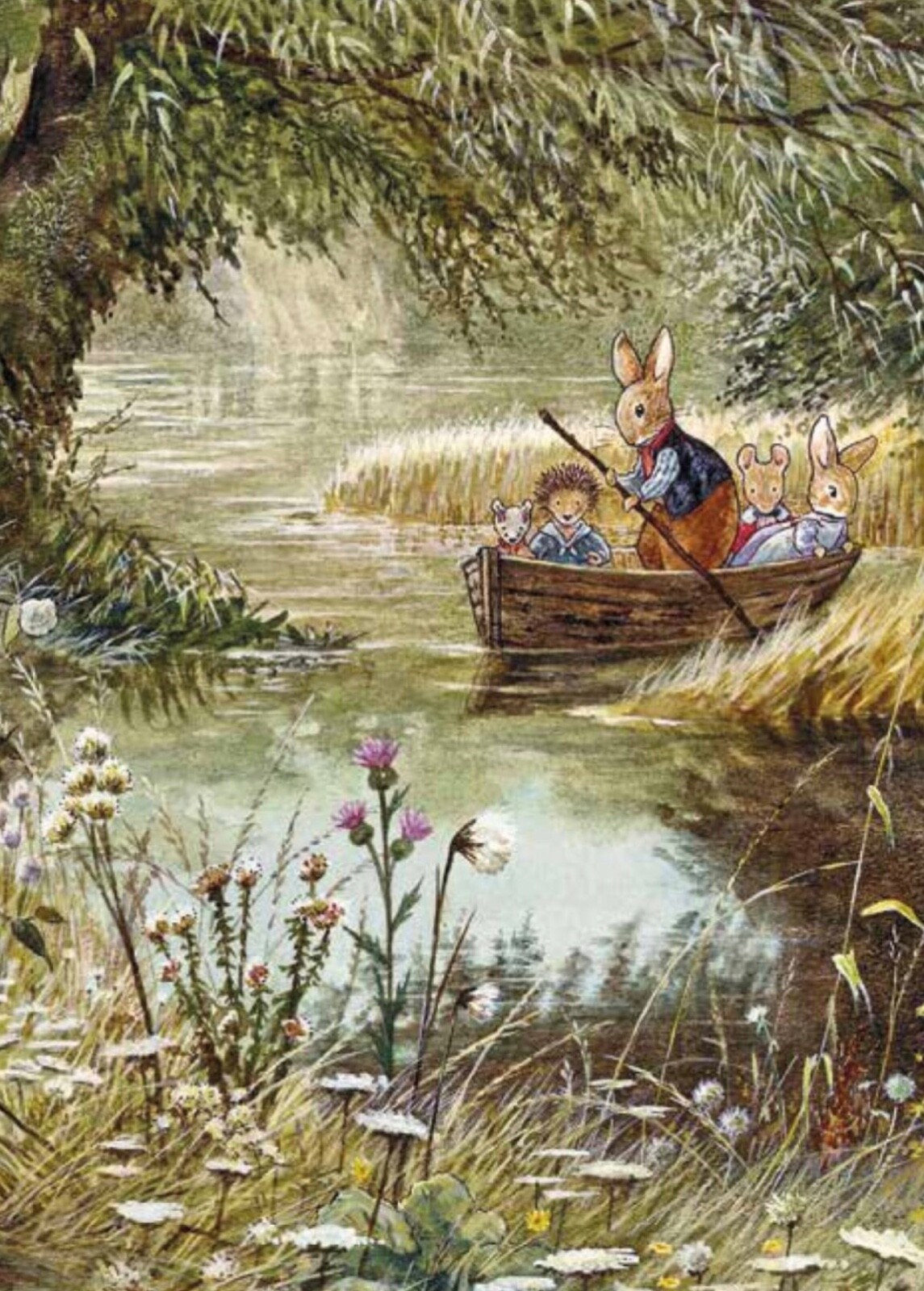 Vintage Nostalgic Woodland Animals Card ~ Secret Valley ~ Boat ~ Lake ~ Single
