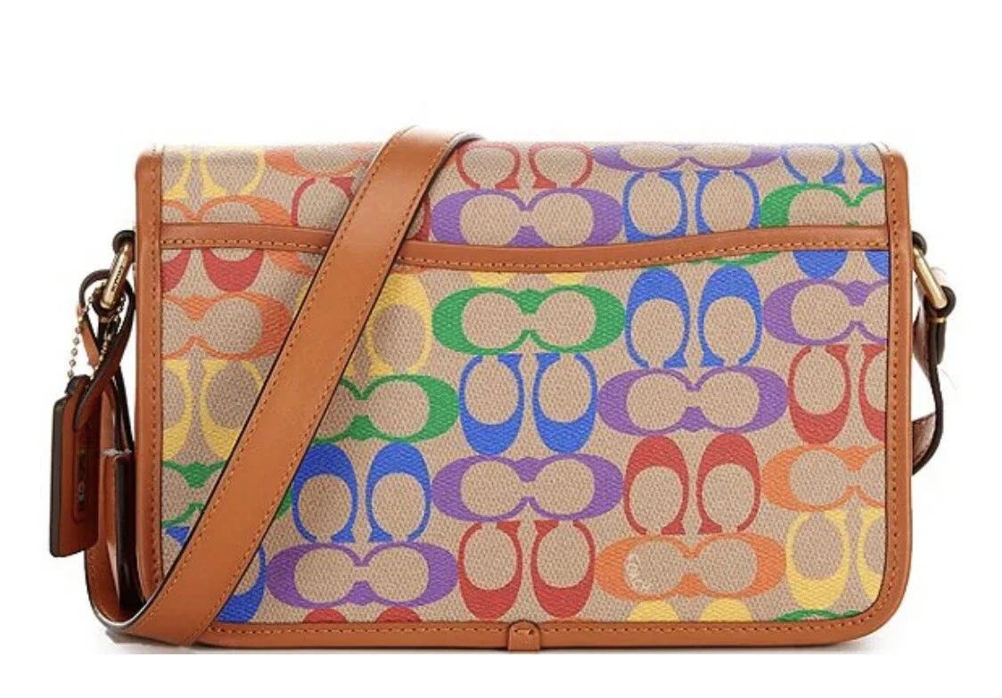 Authentic Coach Rainbow Signature Logo Canvas Shoulder Bag