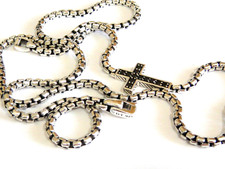 DAVID YURMAN SS BLACK DIAMOND CROSS BOX CHAIN NECKLACE