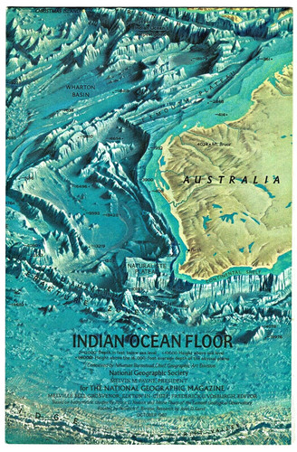 ⫸ 1967-10 October Vintage INDIAN OCEAN FLOOR National Geographic Map - A1