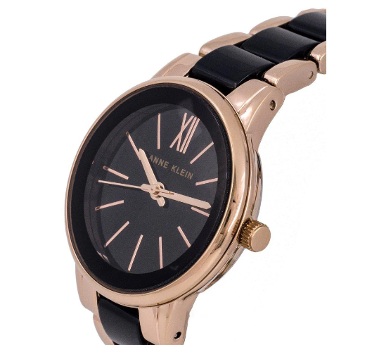 Anne Klein Women's Resin Bracelet Dress Watch Black/rose Gold Size
