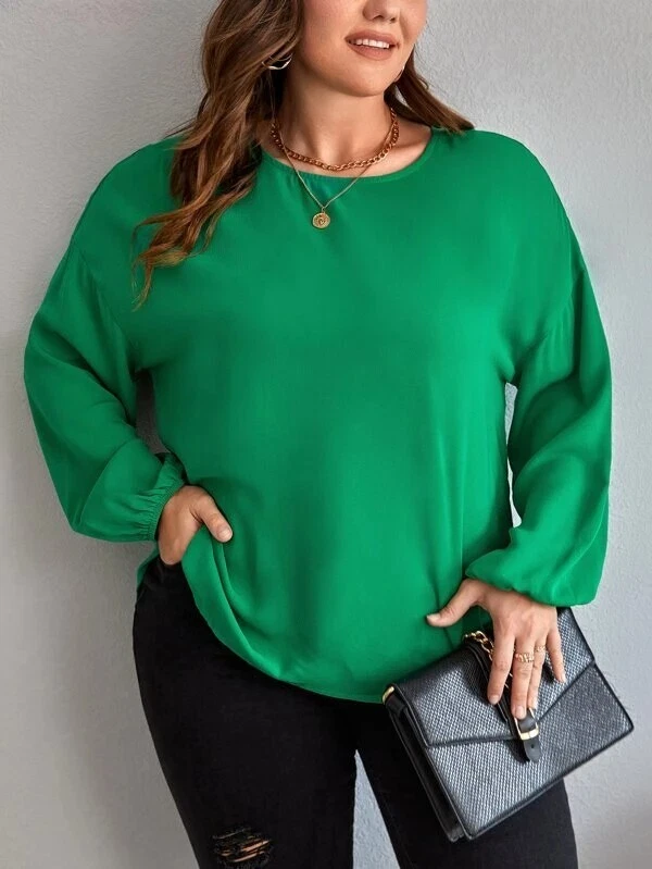 NEW SHEIN CURVE PLUS TWIST BACK DROP SHOULDER BLOUSE WOMENS TOP GREEN SIZE  XL