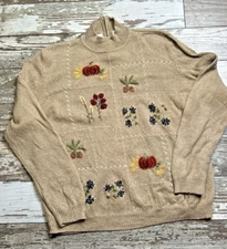VTG Alfred Dunner Granny Cottagecore Floral Beaded Embroidered Knit Sweater XL