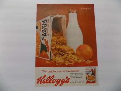 PRINT AD 1962 KELLOGGS CORN FLAKES AND MILK FRUIT